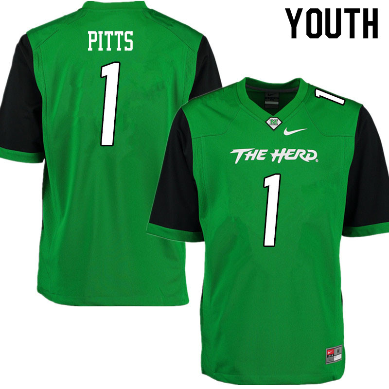 Youth #1 Derrek Pitts Marshall Thundering Herd College Football Jerseys Sale-Gren - Click Image to Close